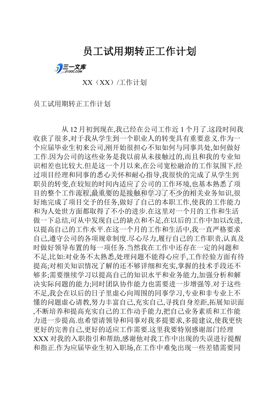 员工试用期转正工作计划.docx