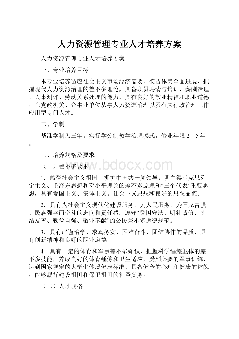 人力资源管理专业人才培养方案.docx