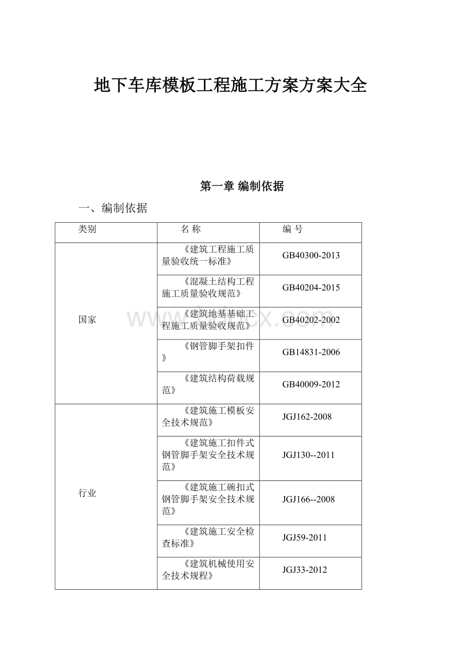 地下车库模板工程施工方案方案大全.docx