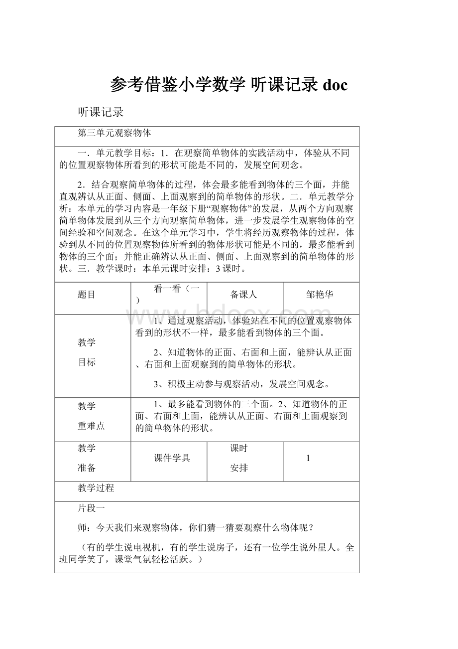 参考借鉴小学数学 听课记录doc.docx