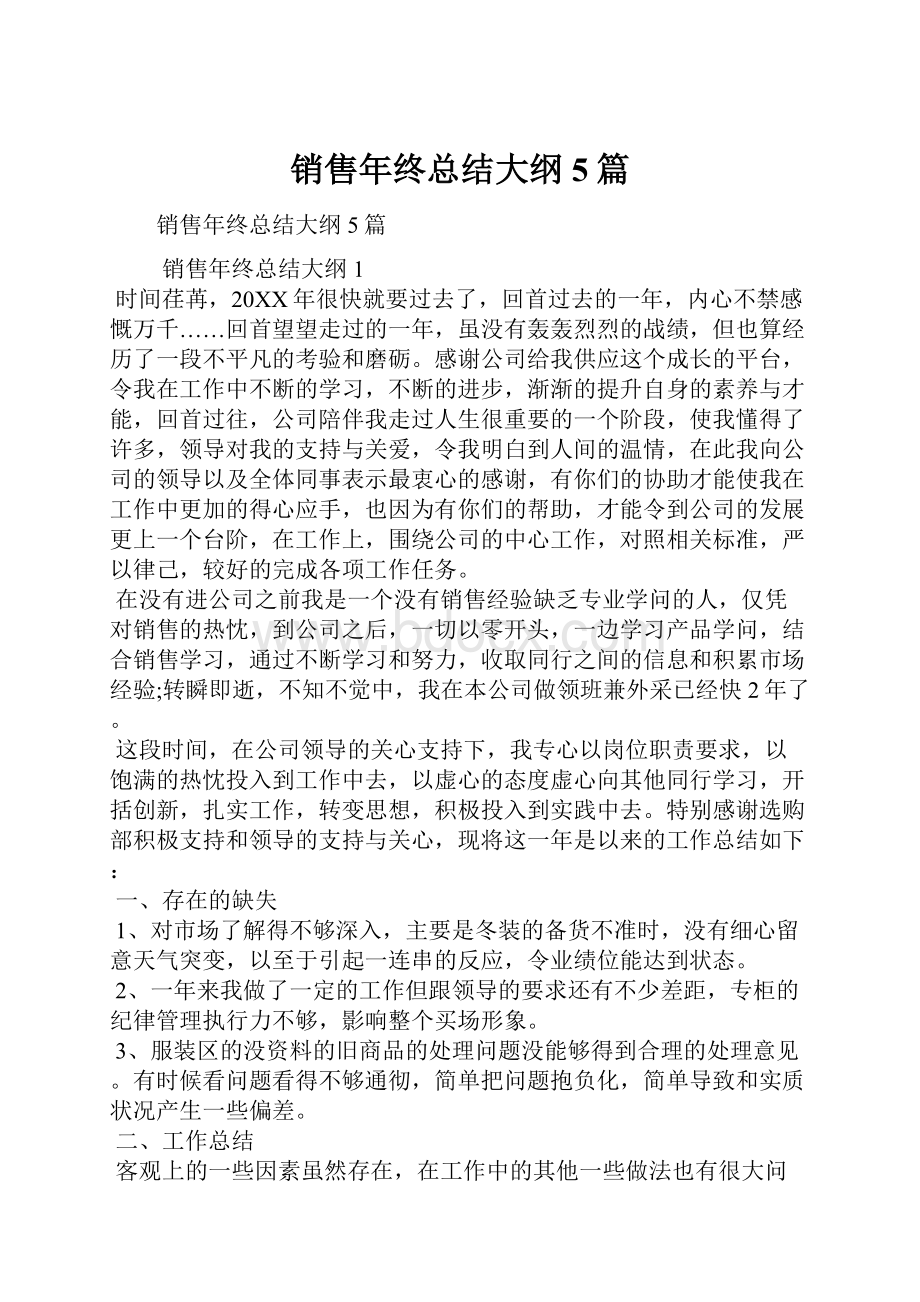 销售年终总结大纲5篇.docx