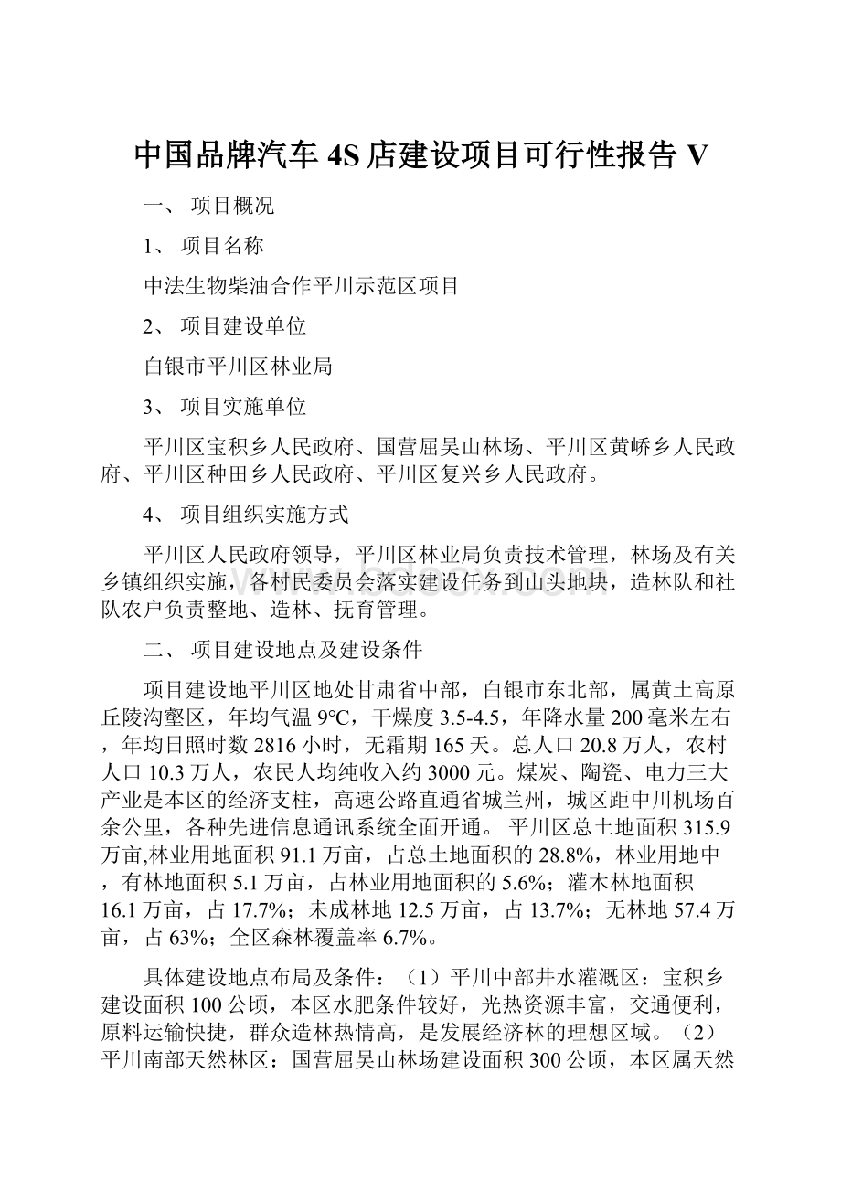 中国品牌汽车4S店建设项目可行性报告V.docx