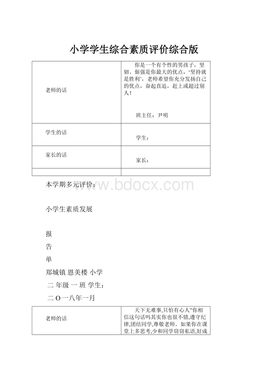 小学学生综合素质评价综合版.docx