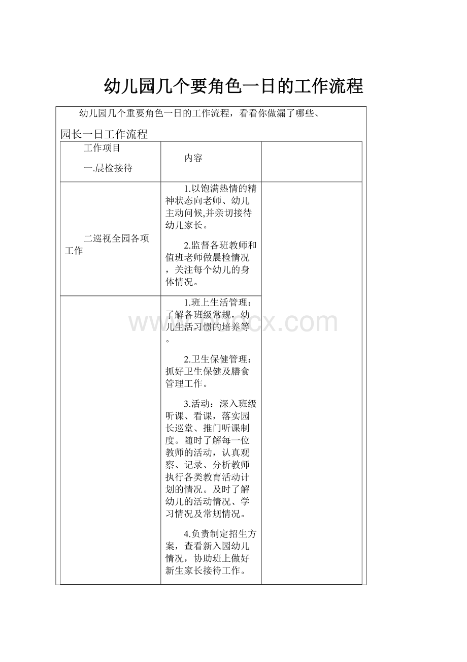 幼儿园几个要角色一日的工作流程.docx