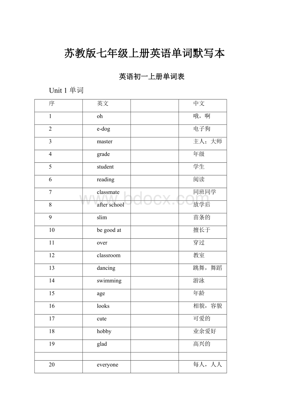 苏教版七年级上册英语单词默写本.docx