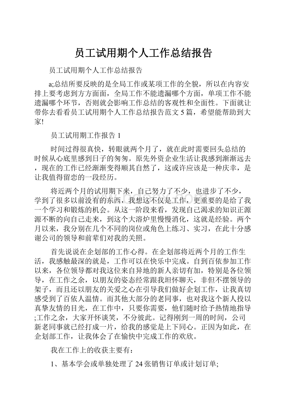 员工试用期个人工作总结报告.docx