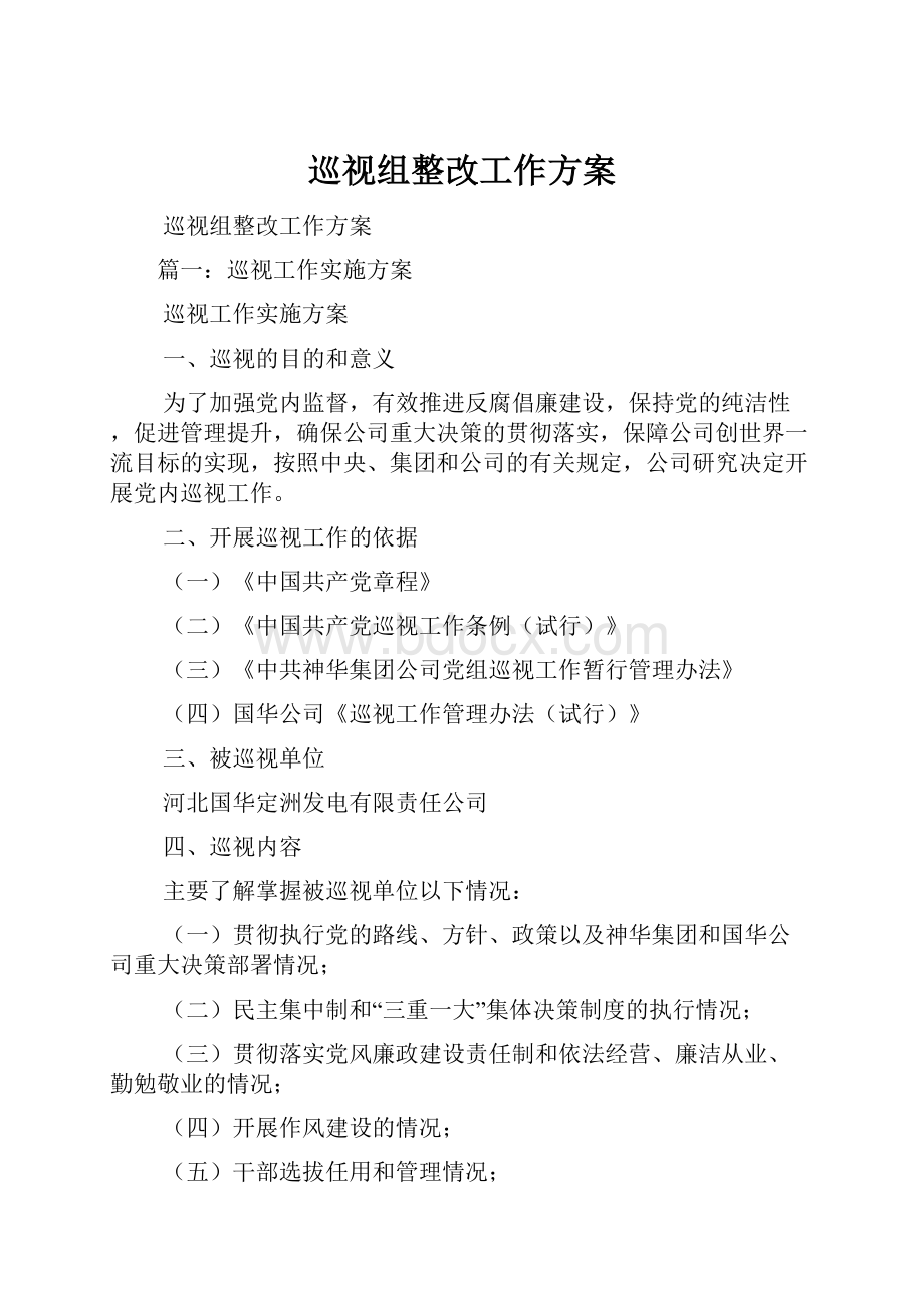 巡视组整改工作方案.docx