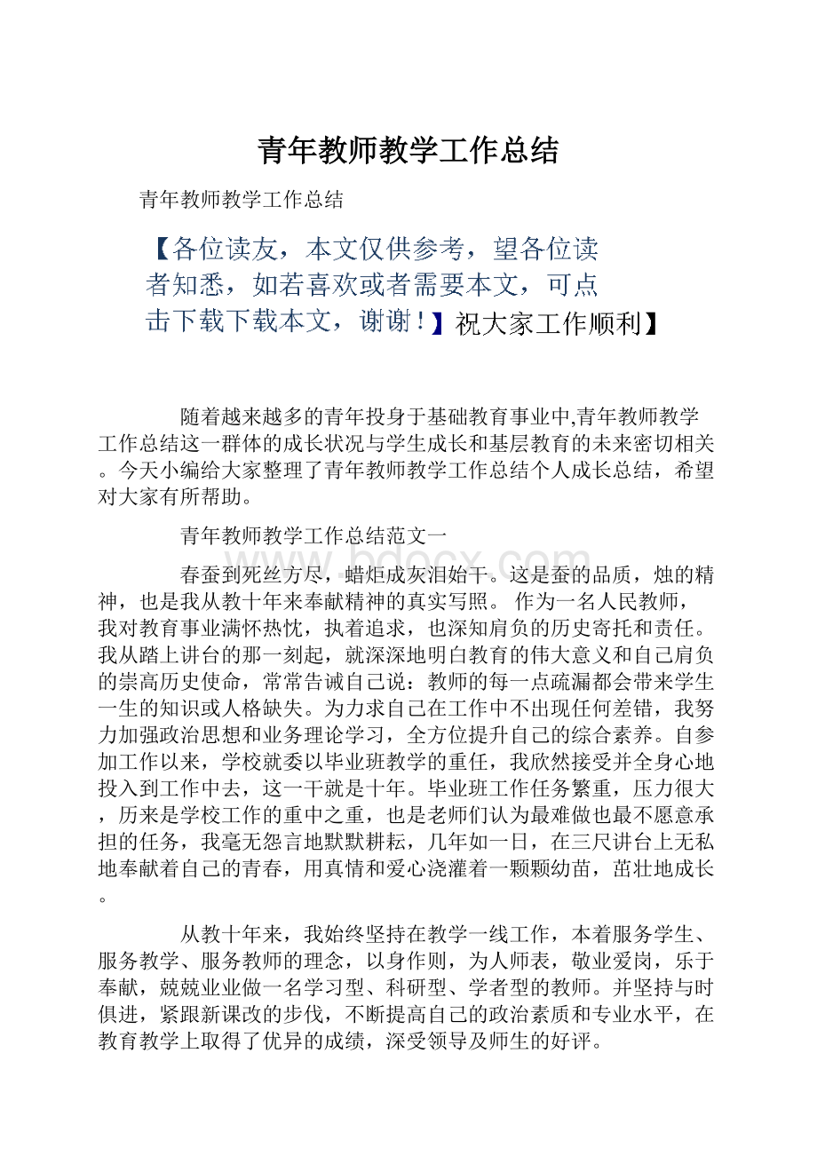 青年教师教学工作总结.docx