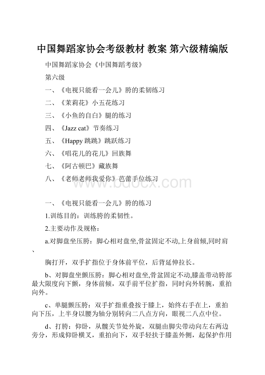 中国舞蹈家协会考级教材 教案 第六级精编版.docx_第1页