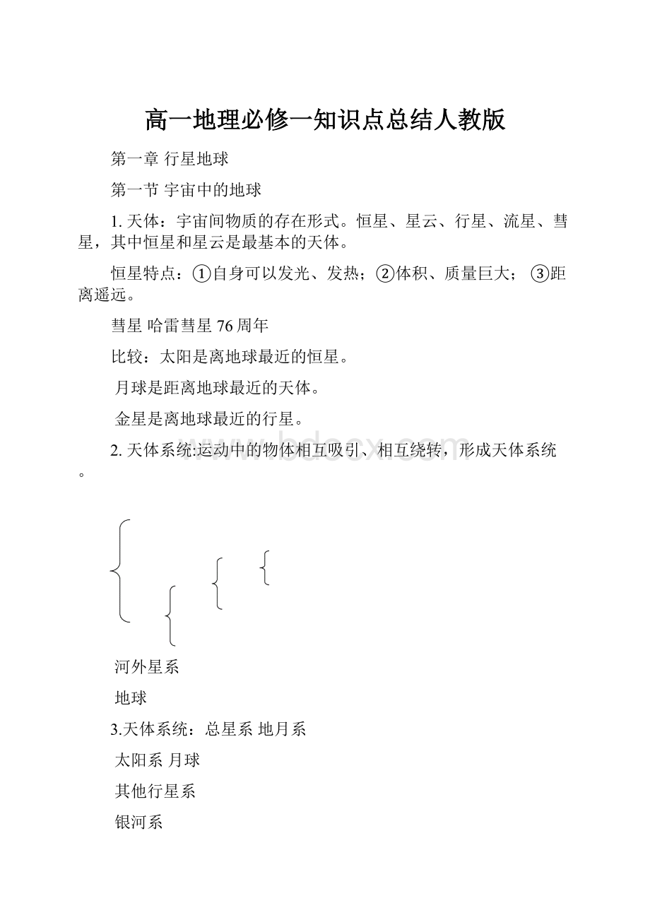 高一地理必修一知识点总结人教版.docx