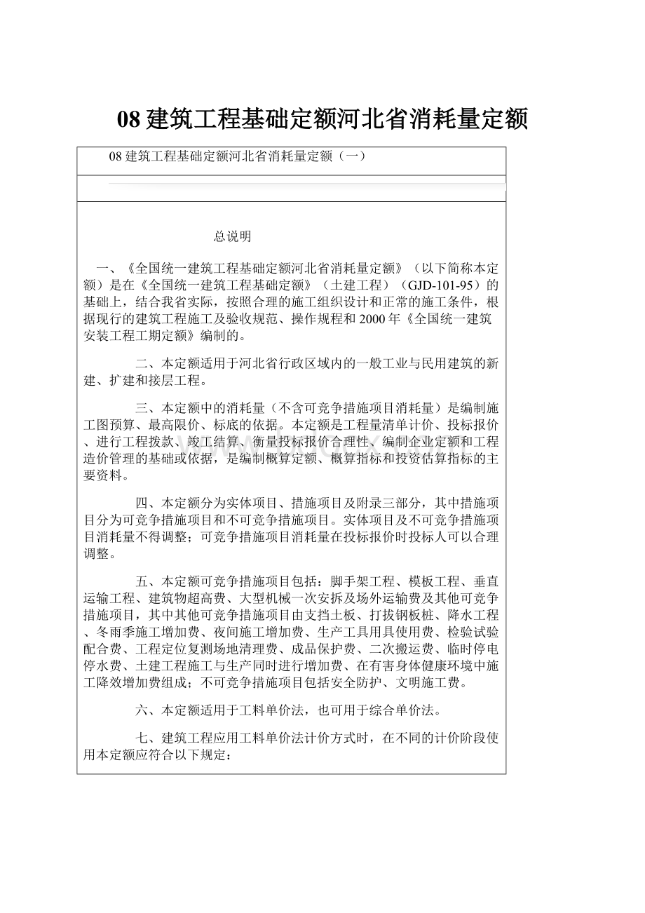 08建筑工程基础定额河北省消耗量定额.docx