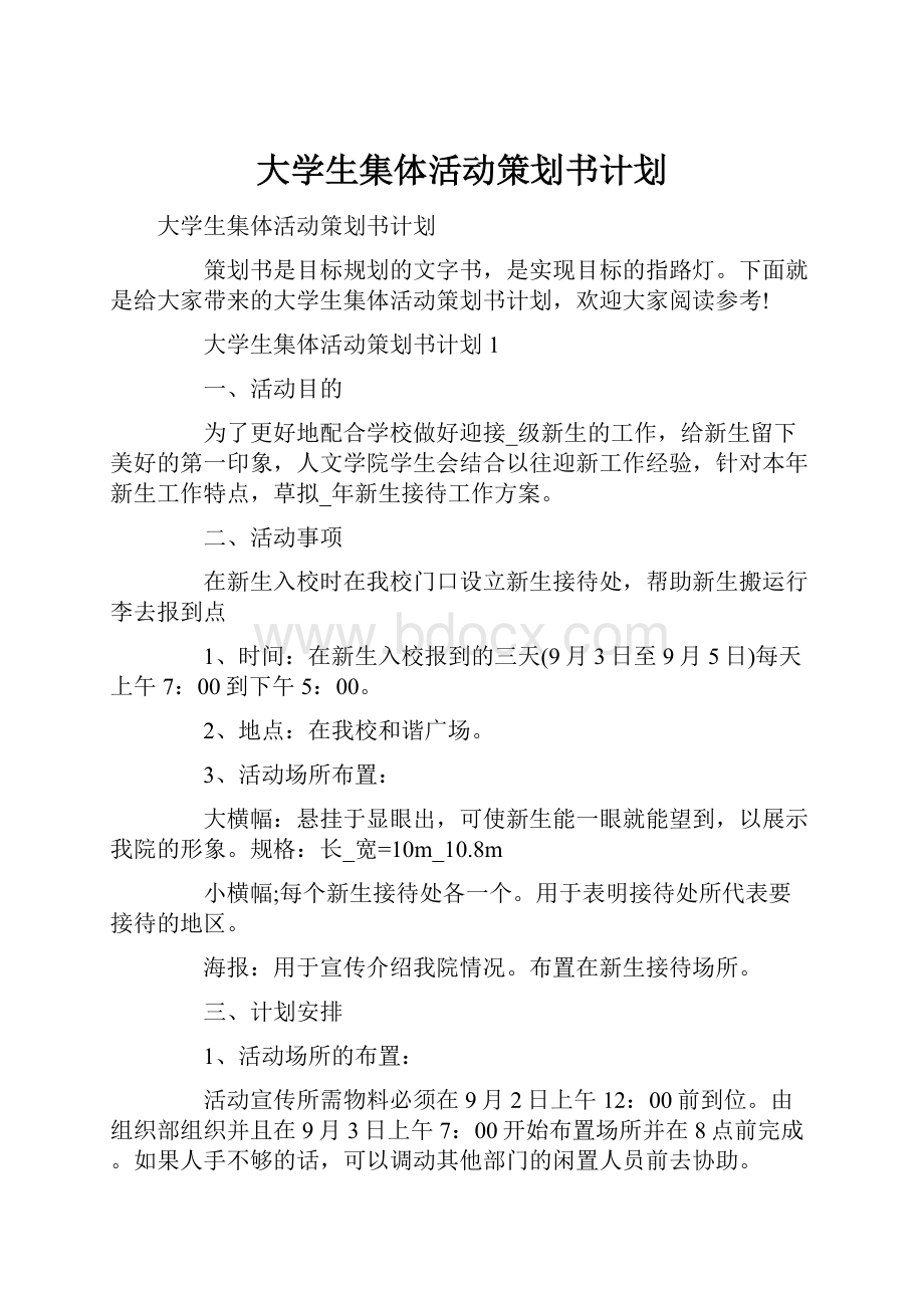 大学生集体活动策划书计划.docx