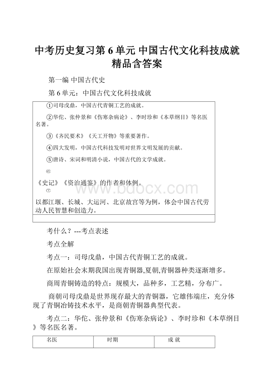 中考历史复习第6单元 中国古代文化科技成就精品含答案.docx_第1页