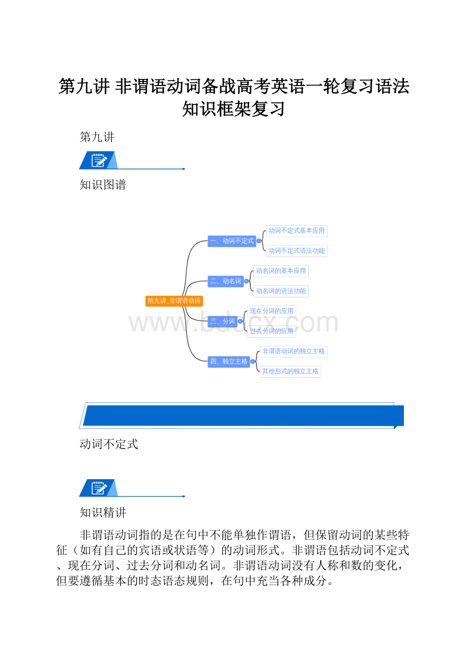 第九讲 非谓语动词备战高考英语一轮复习语法知识框架复习.docx