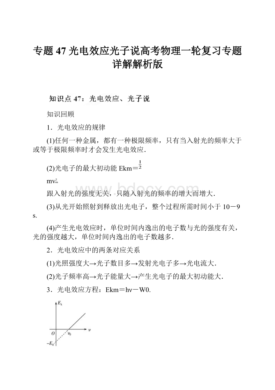 专题47 光电效应光子说高考物理一轮复习专题详解解析版.docx