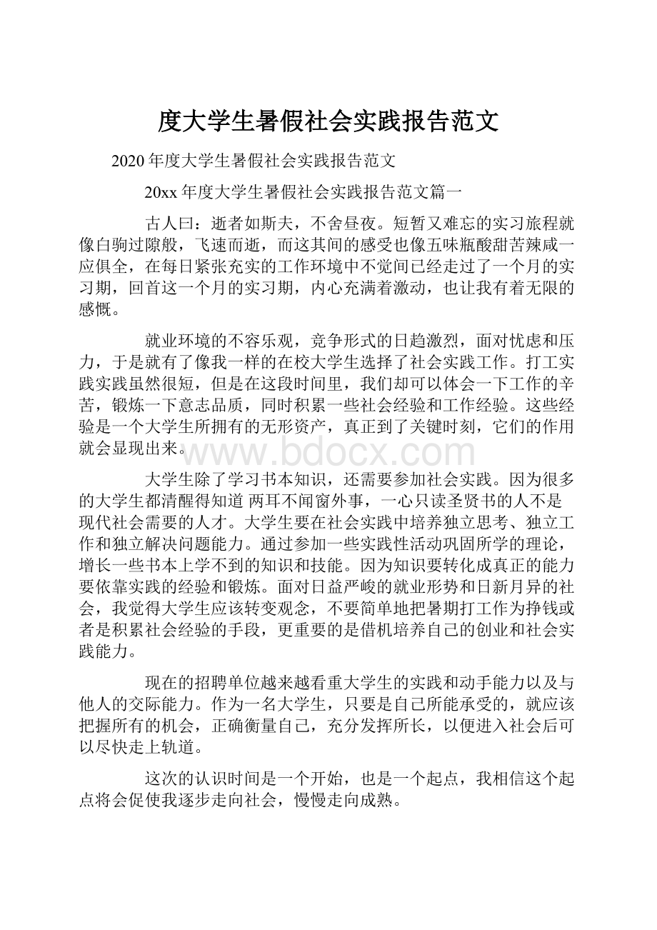 度大学生暑假社会实践报告范文.docx