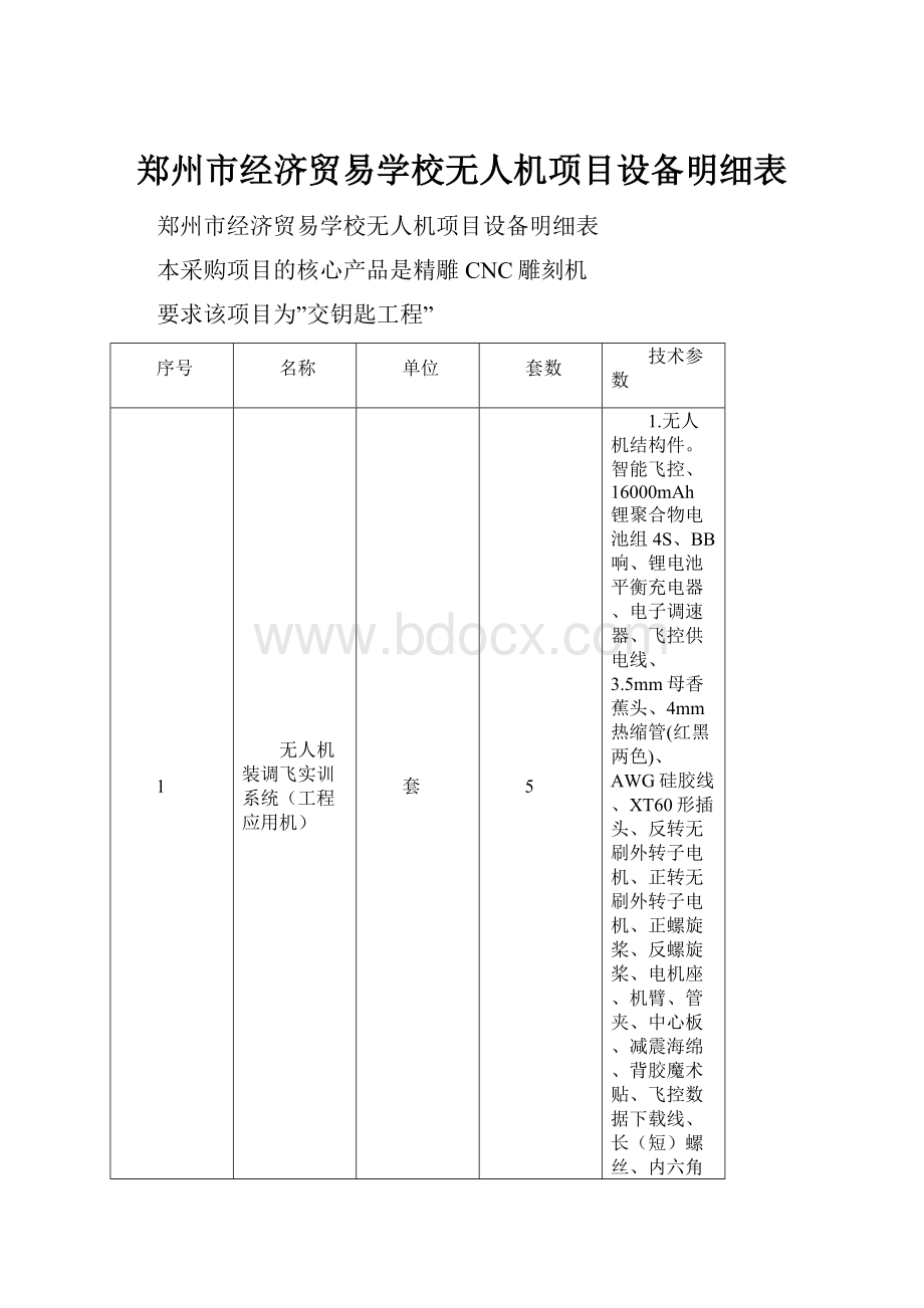 郑州市经济贸易学校无人机项目设备明细表.docx