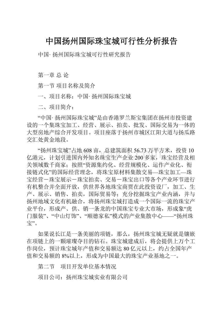中国扬州国际珠宝城可行性分析报告.docx