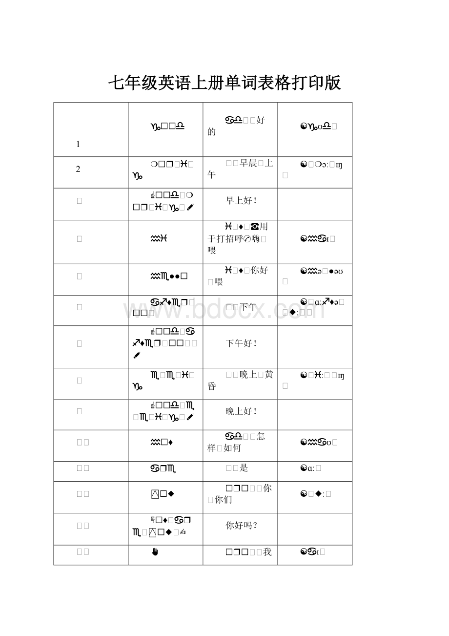 七年级英语上册单词表格打印版.docx