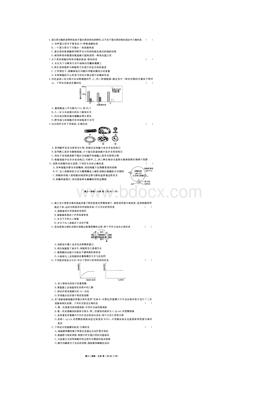 高三生物上学期一调考试试题.docx_第2页