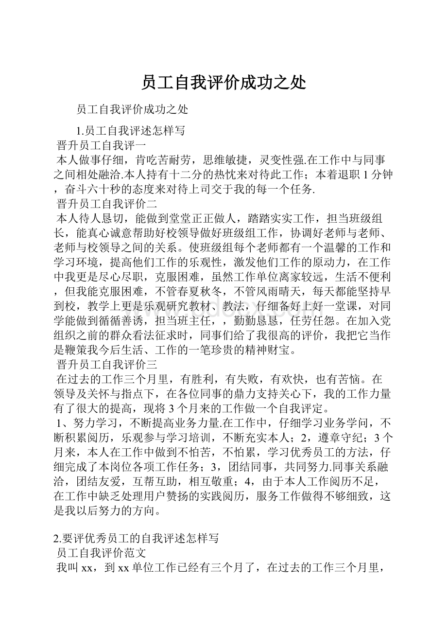 员工自我评价成功之处.docx_第1页