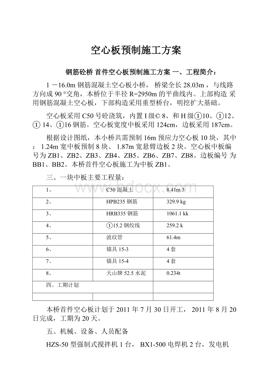 空心板预制施工方案.docx