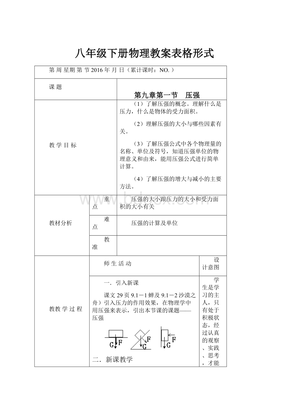 八年级下册物理教案表格形式.docx_第1页