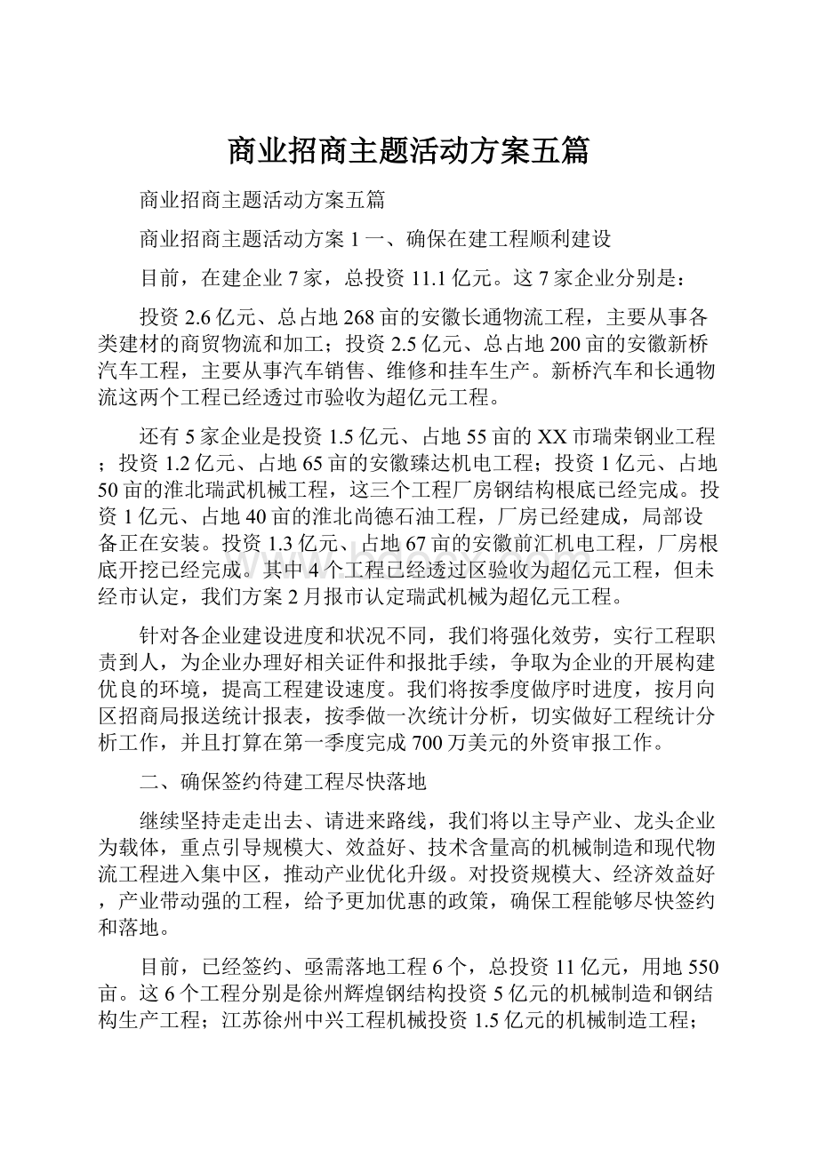 商业招商主题活动方案五篇.docx