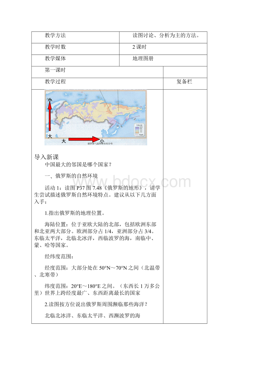 人教版地理七年级下册第四节 俄罗斯教案与反思.docx_第2页