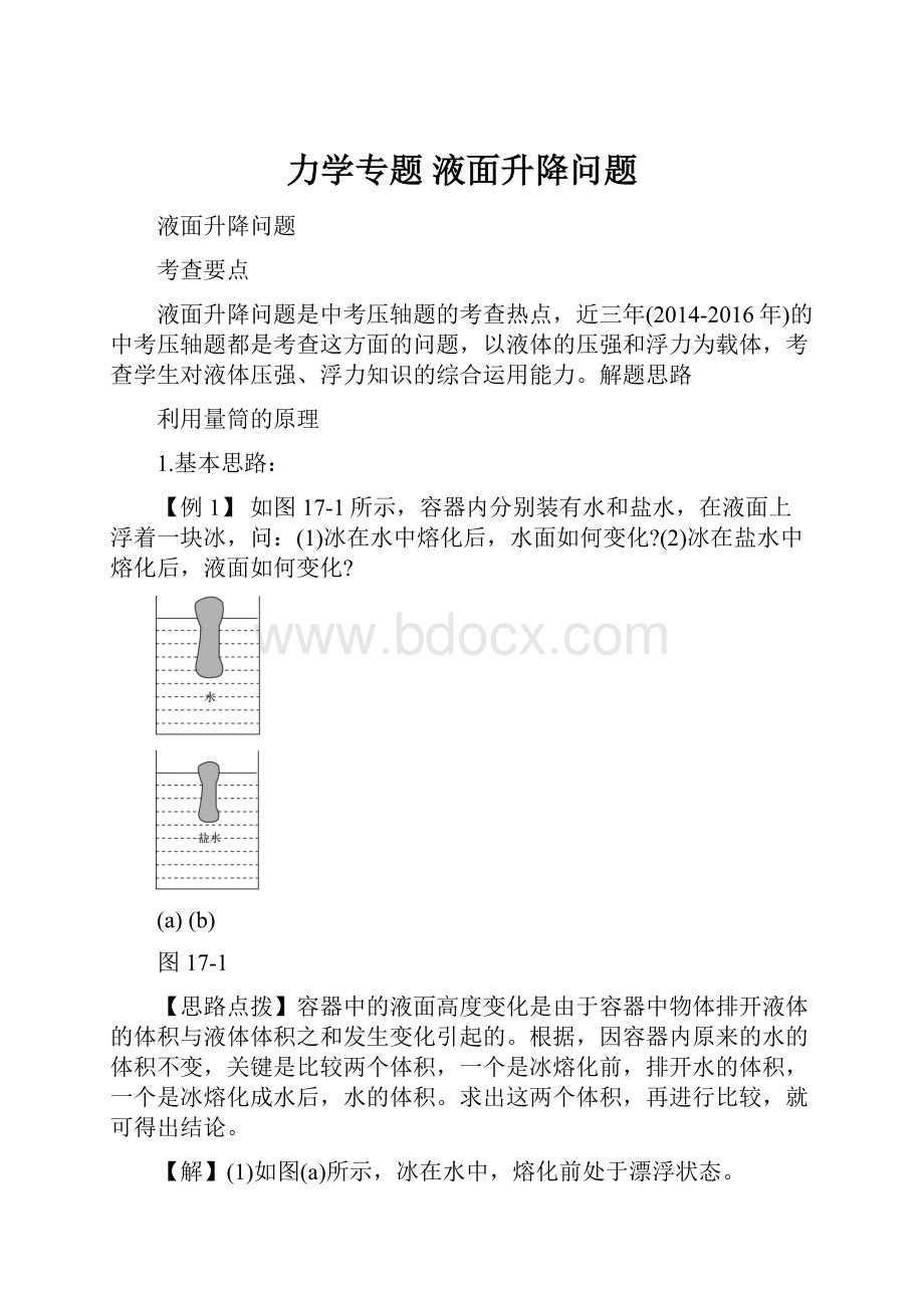 力学专题 液面升降问题.docx