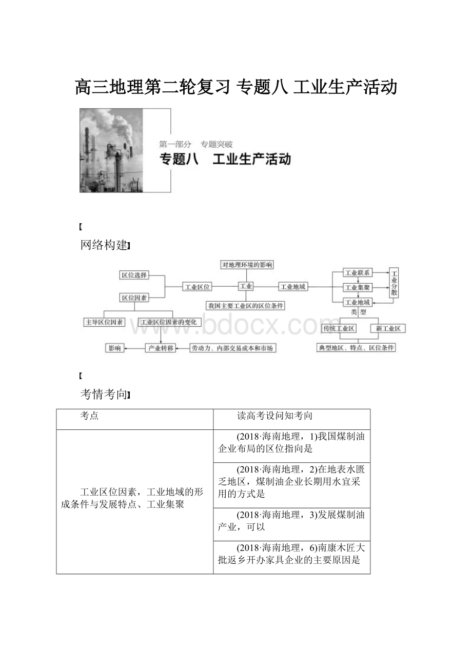 高三地理第二轮复习 专题八 工业生产活动.docx_第1页