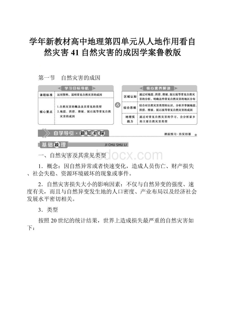 学年新教材高中地理第四单元从人地作用看自然灾害41自然灾害的成因学案鲁教版.docx