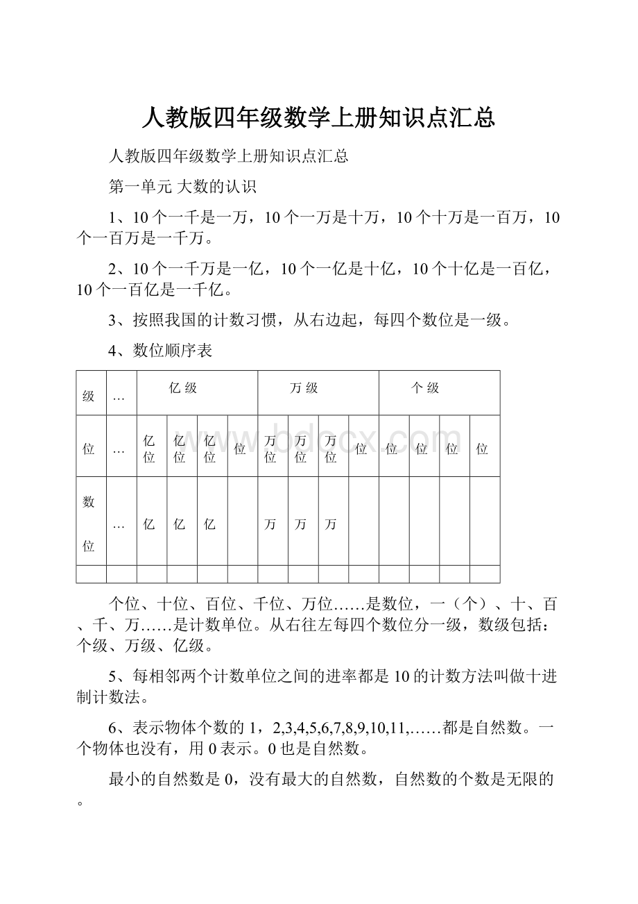 人教版四年级数学上册知识点汇总.docx