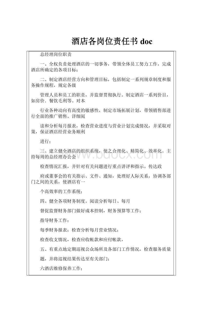 酒店各岗位责任书doc.docx