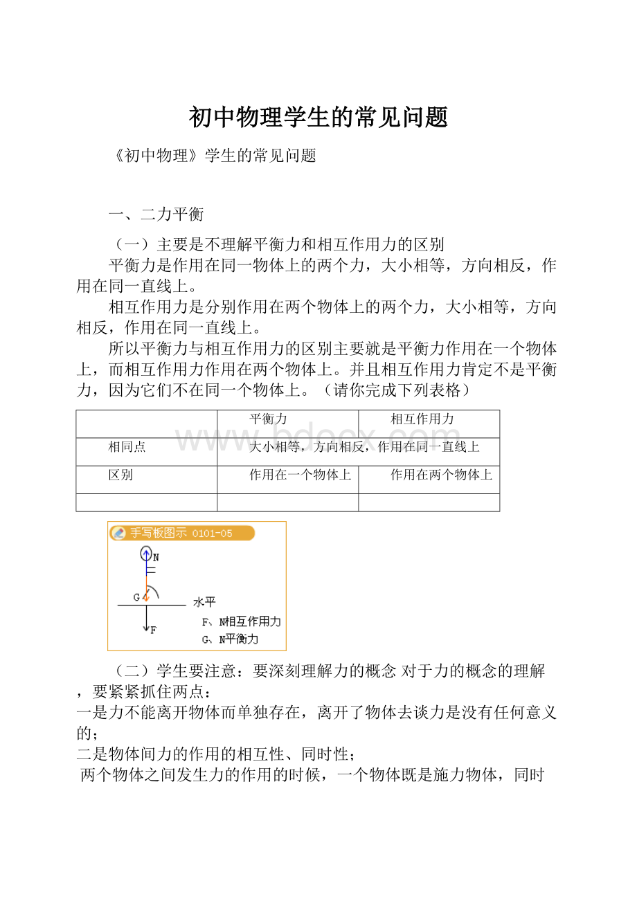 初中物理学生的常见问题.docx