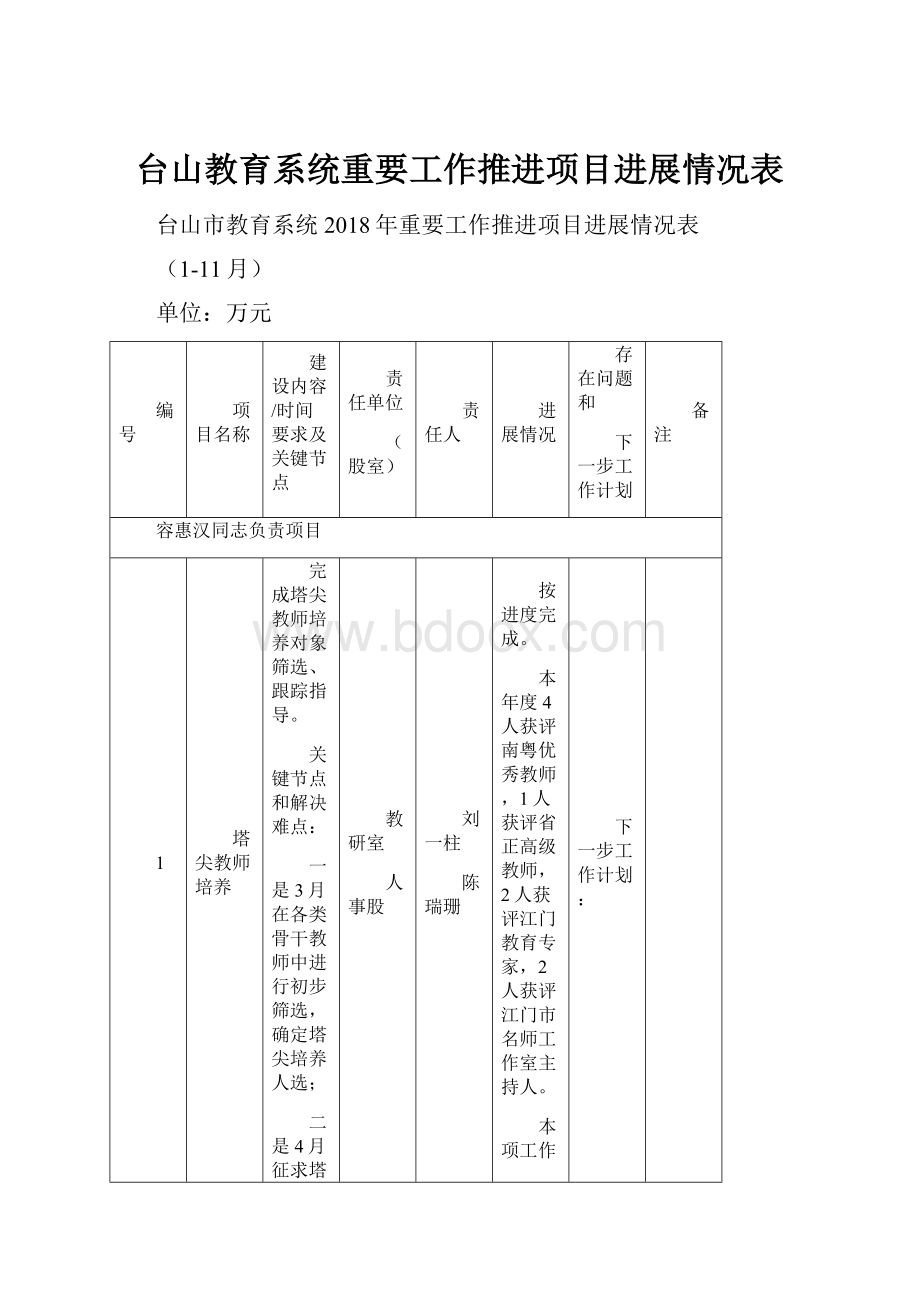 台山教育系统重要工作推进项目进展情况表.docx