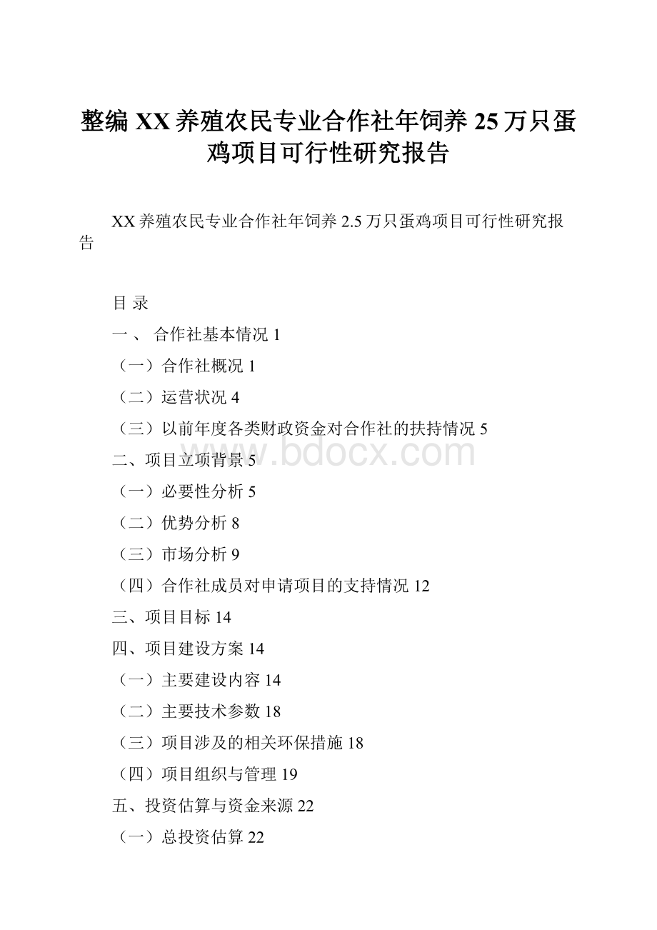 整编XX养殖农民专业合作社年饲养25万只蛋鸡项目可行性研究报告.docx