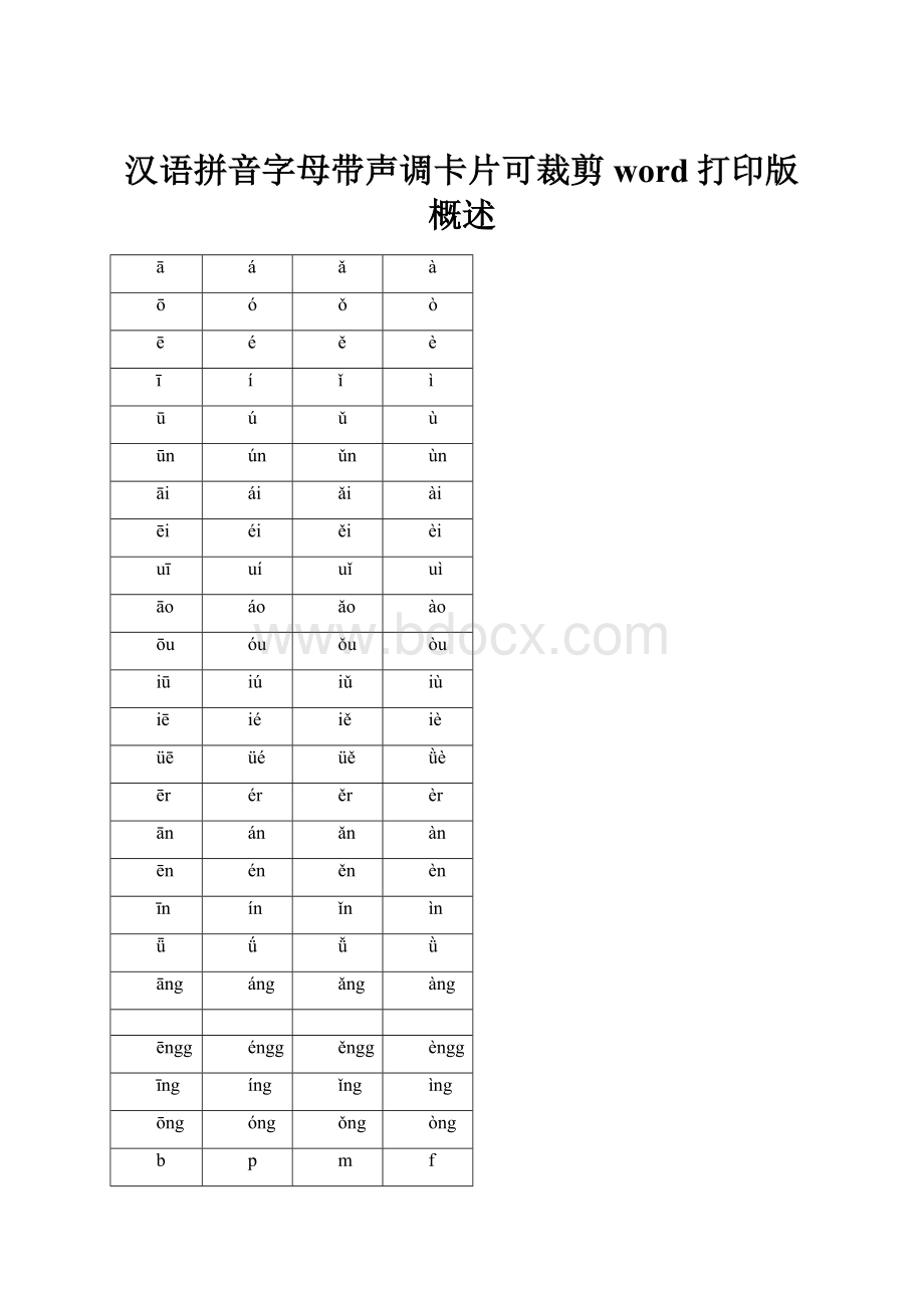 汉语拼音字母带声调卡片可裁剪word打印版概述.docx