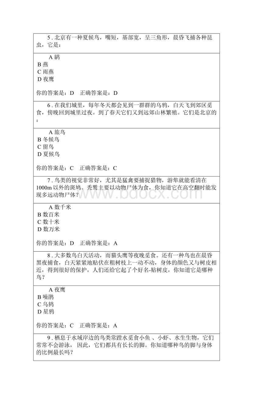 观鸟网答题单项选择题部分 答案海淀区汇总.docx_第2页