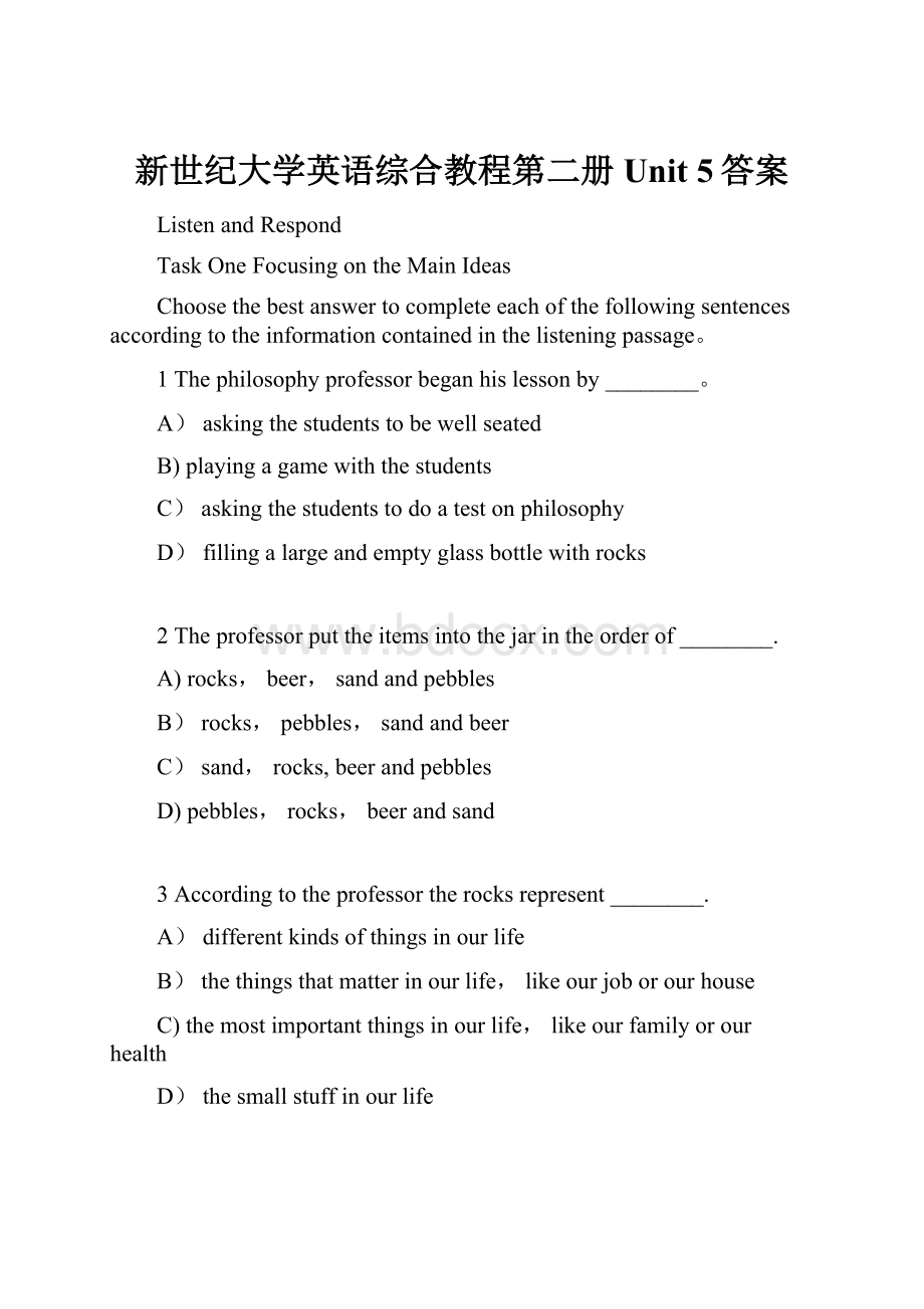 新世纪大学英语综合教程第二册Unit 5答案.docx