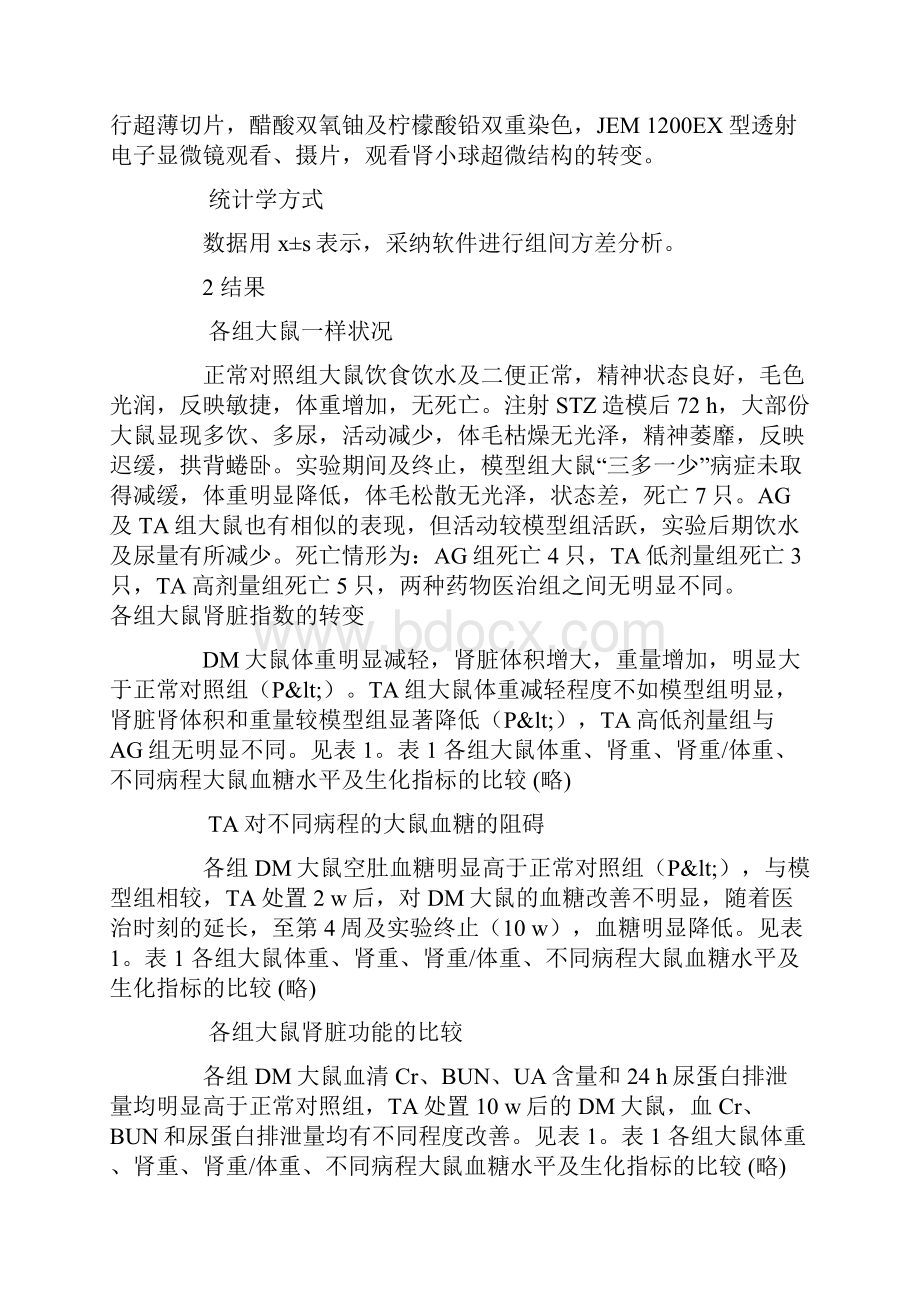 鞣酸对糖尿病大鼠肾脏功能和形态改变的阻碍.docx_第3页