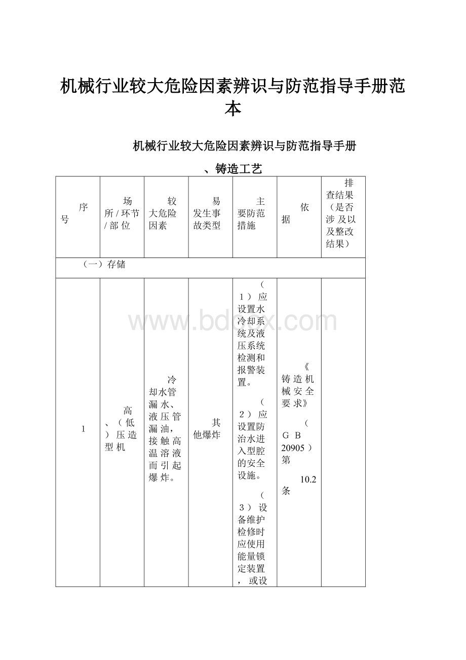 机械行业较大危险因素辨识与防范指导手册范本.docx_第1页