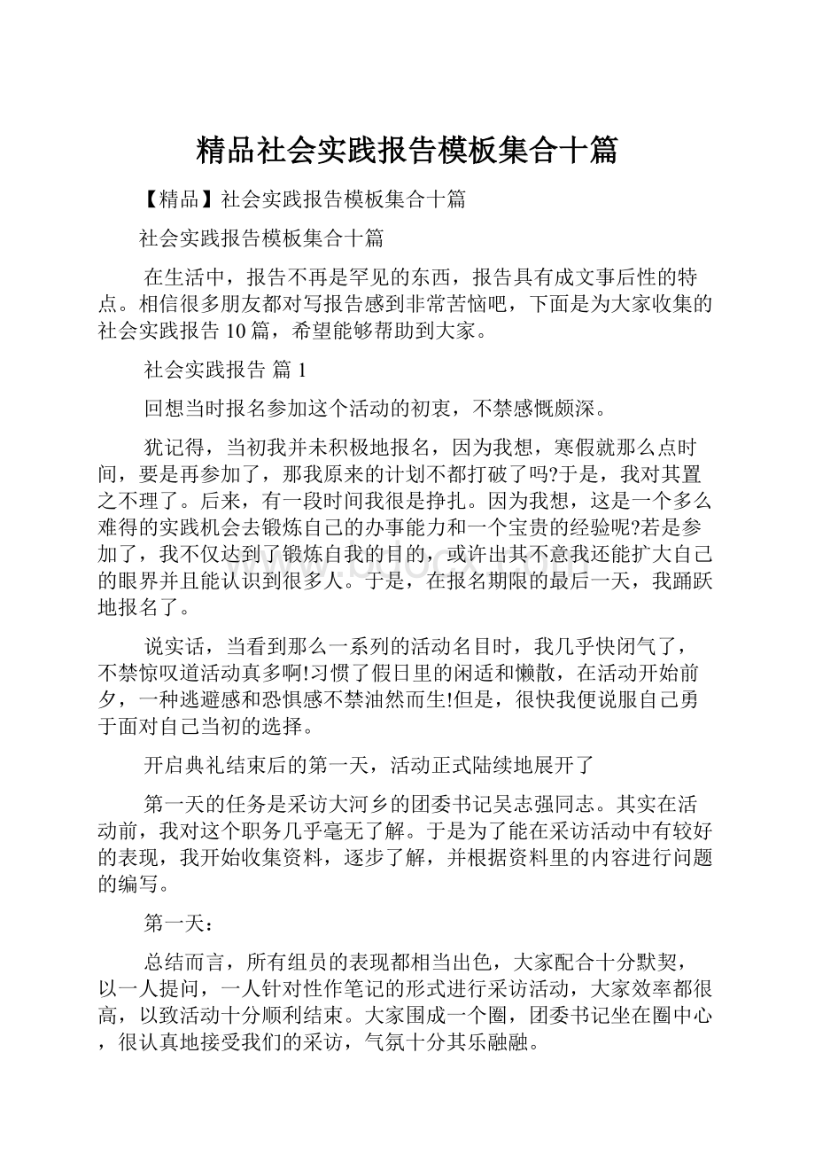 精品社会实践报告模板集合十篇.docx