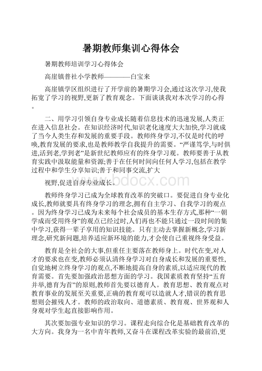 暑期教师集训心得体会.docx