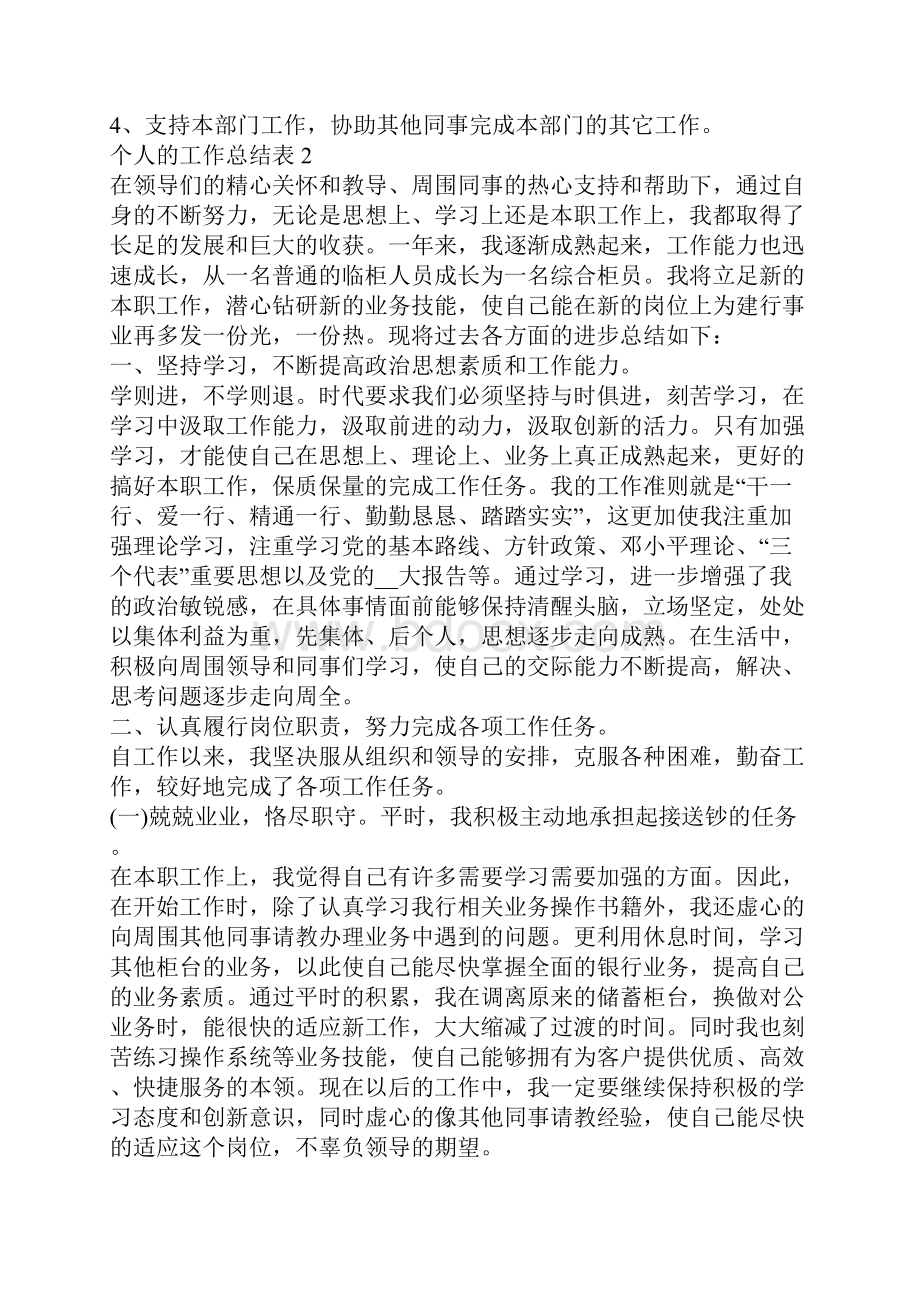 精选的个人的工作总结表个人的工作总结范文.docx_第2页