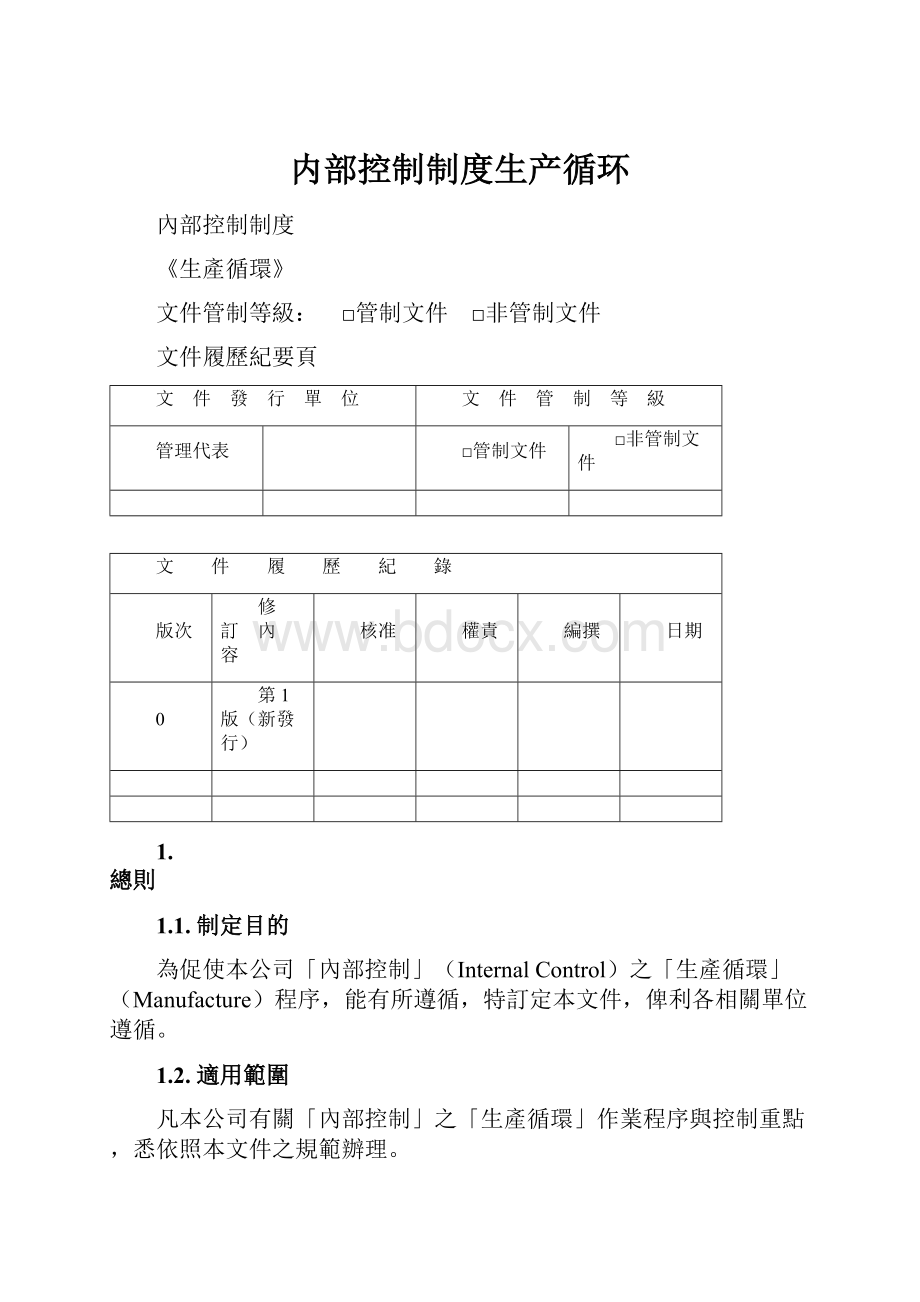 内部控制制度生产循环.docx