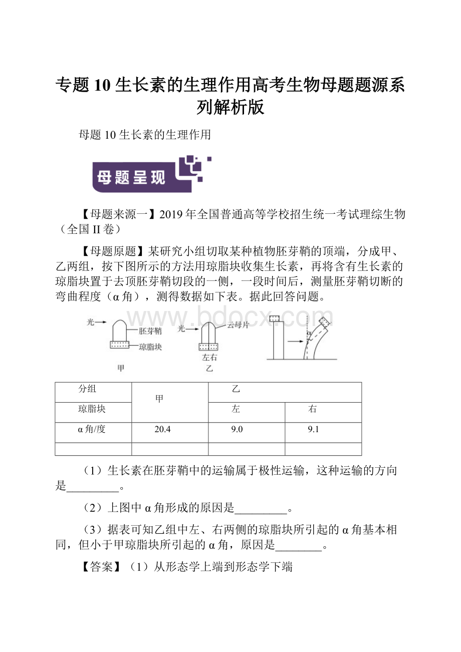 专题10 生长素的生理作用高考生物母题题源系列解析版.docx