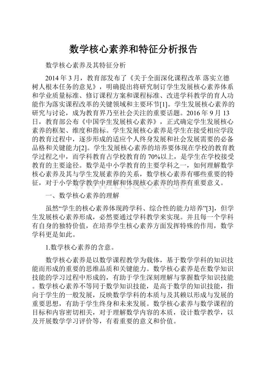 数学核心素养和特征分析报告.docx