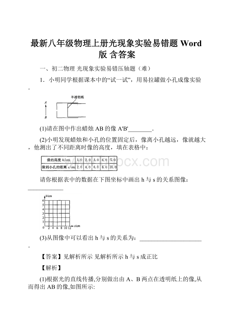 最新八年级物理上册光现象实验易错题Word版 含答案.docx