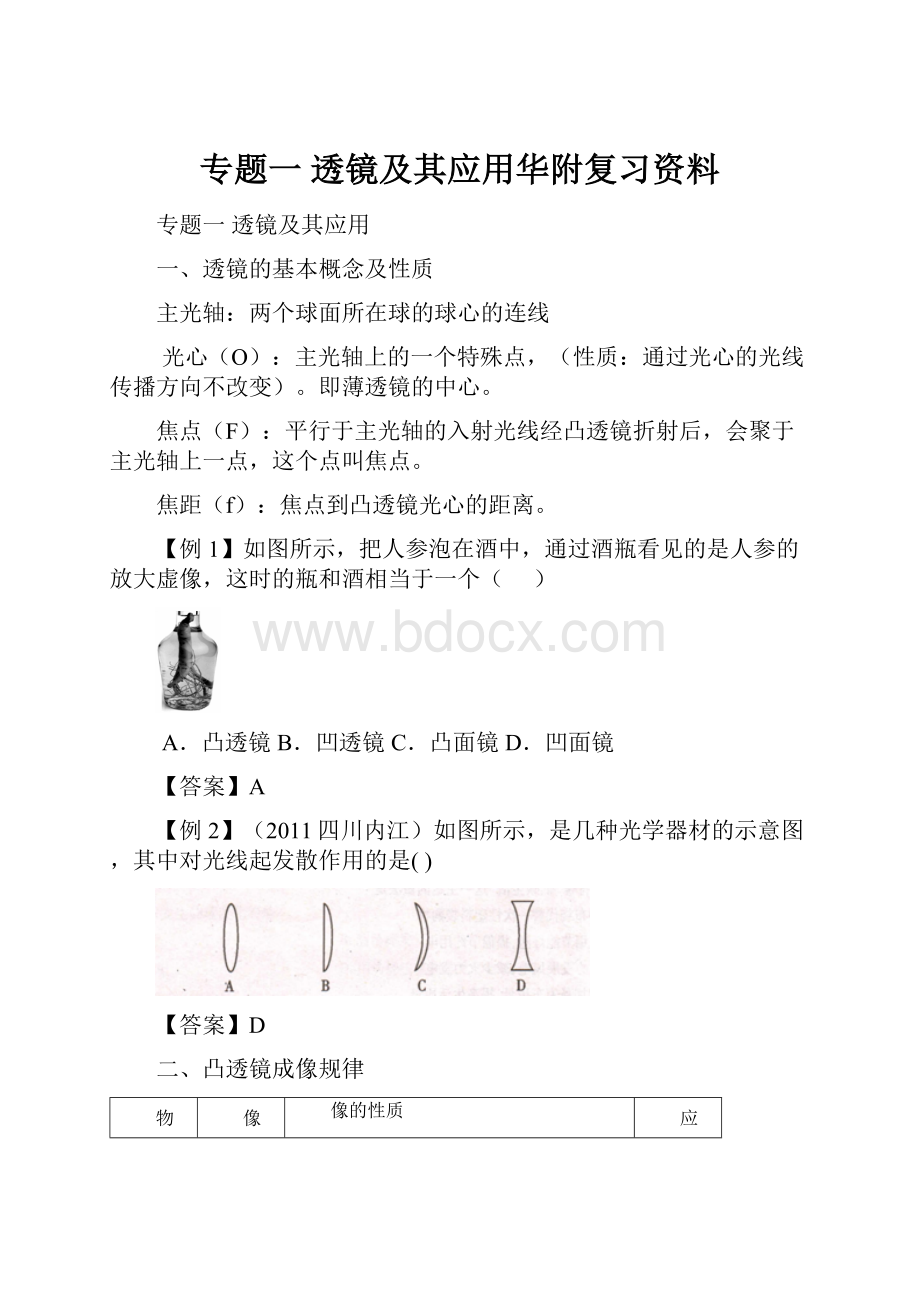 专题一 透镜及其应用华附复习资料.docx_第1页